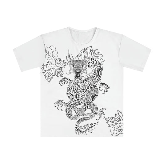 White Dragon Floral Design T-shirt - Radiant Collection 003